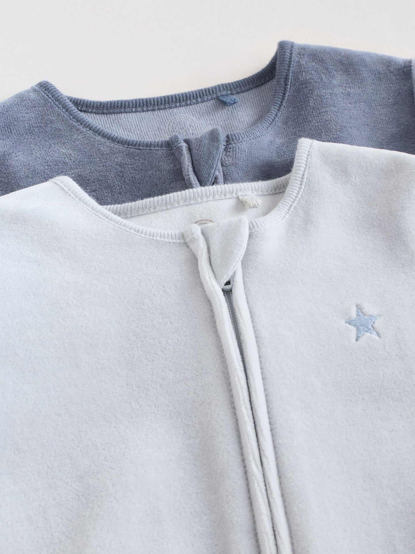 Blue Baby Velour Two Way Zip Sleepsuits 2 Pack (0mths-2yrs)