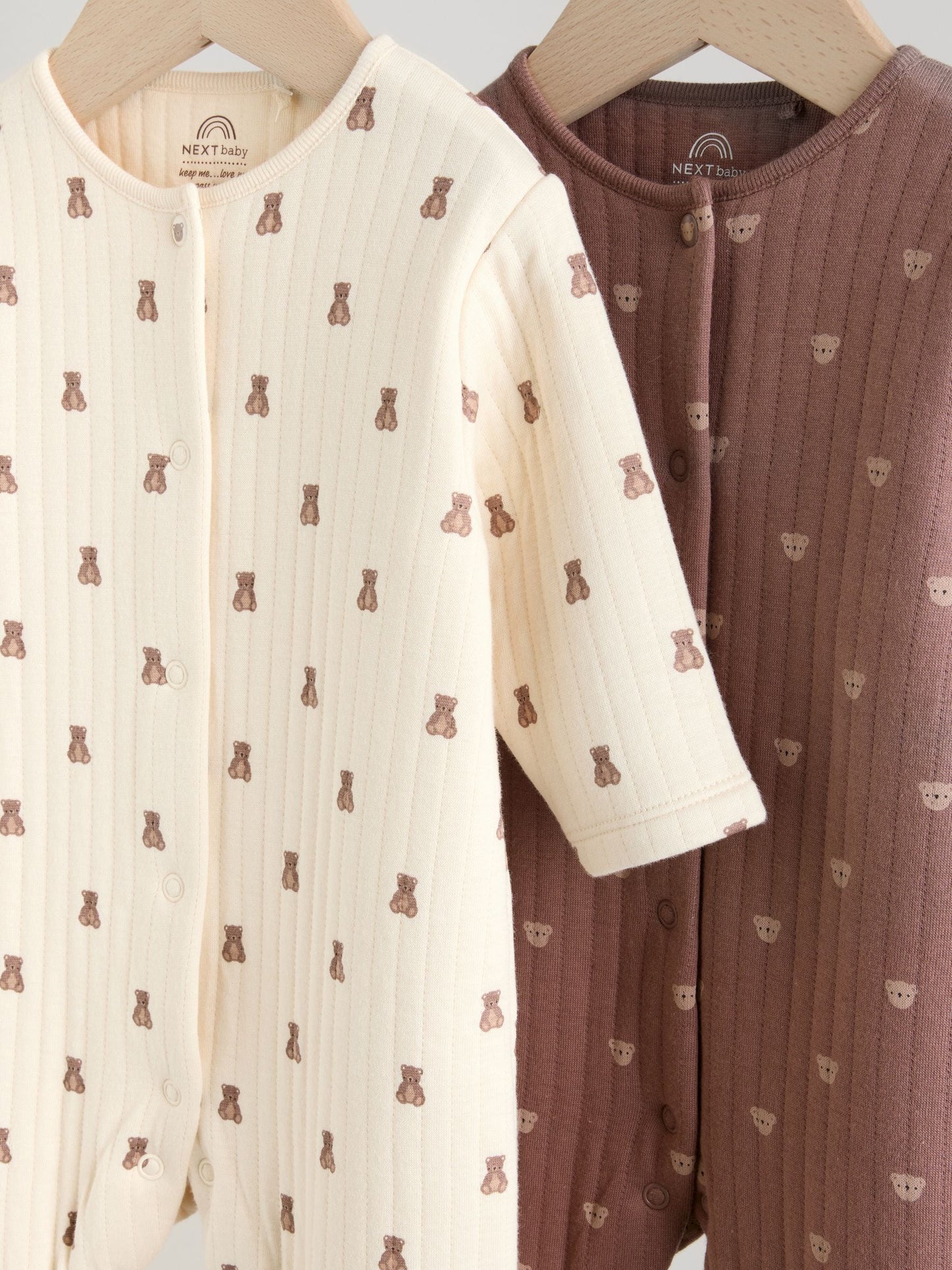 Brown Baby Quilted Bear Sleepsuits 2 Pack image 3