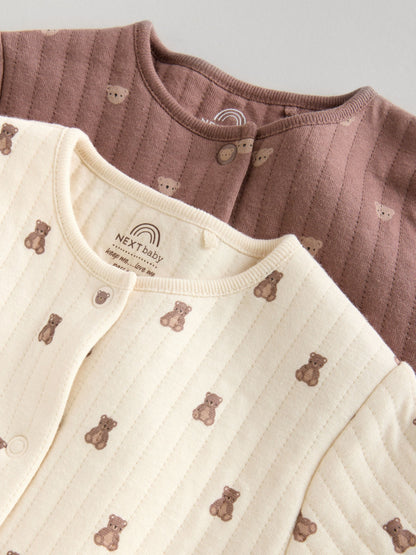 Brown Baby Quilted Bear Sleepsuits 2 Pack image 4