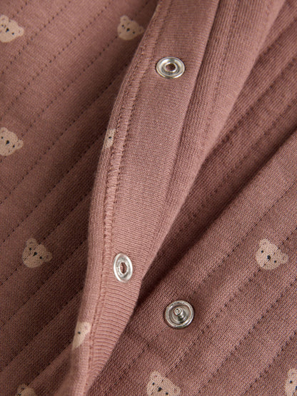 Brown Baby Quilted Bear Sleepsuits 2 Pack image 8