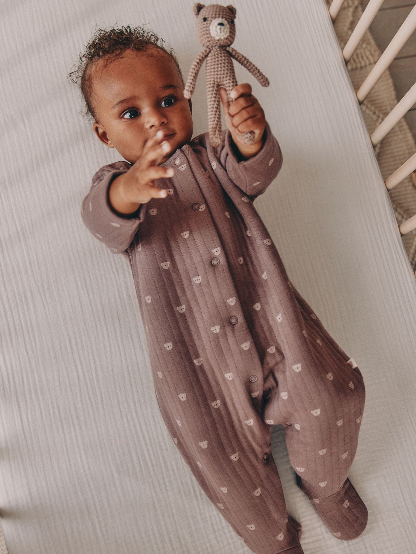 Brown Baby Quilted Bear Sleepsuits 2 Pack