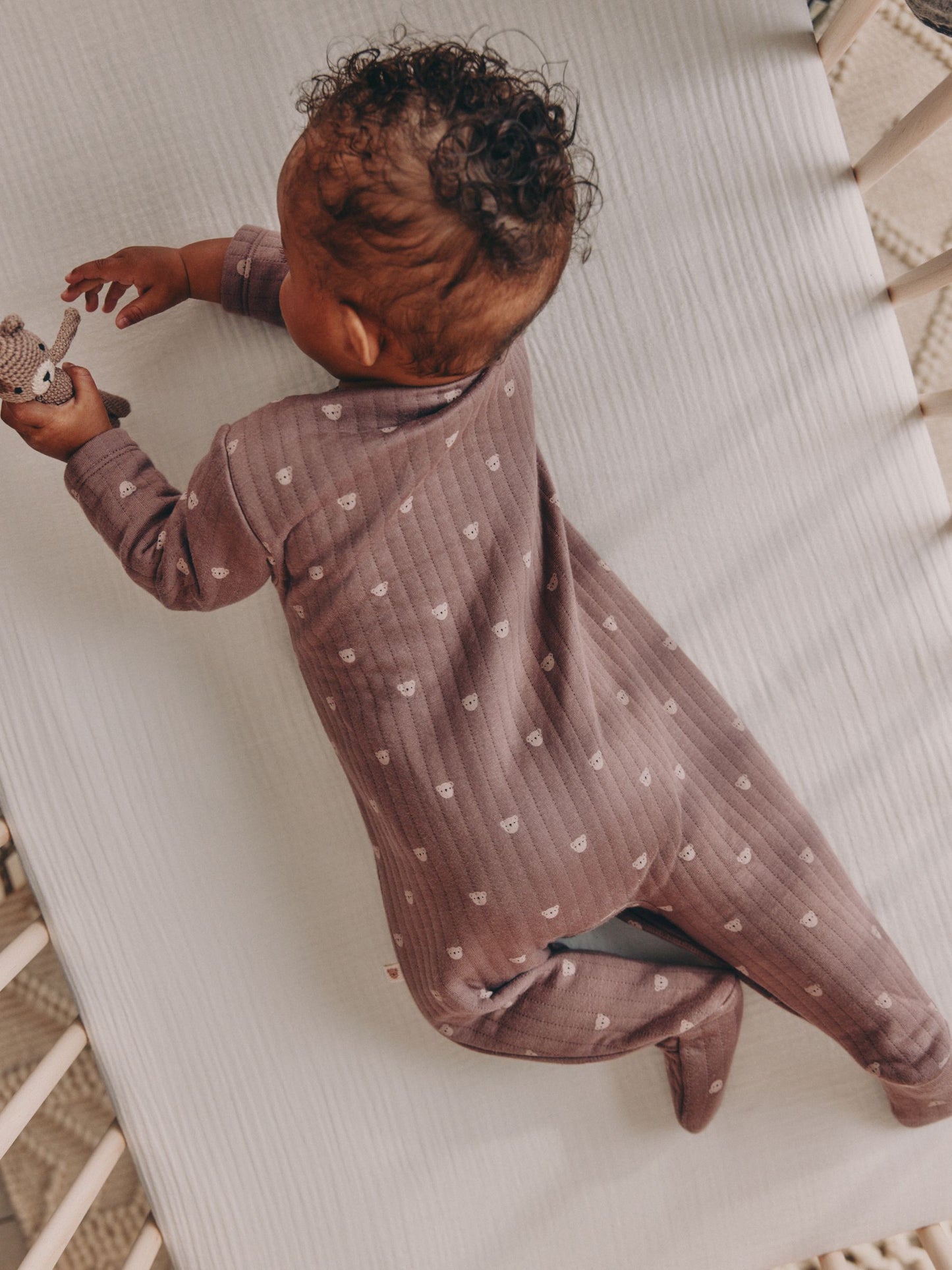 Brown Baby Quilted Bear Sleepsuits 2 Pack image 6