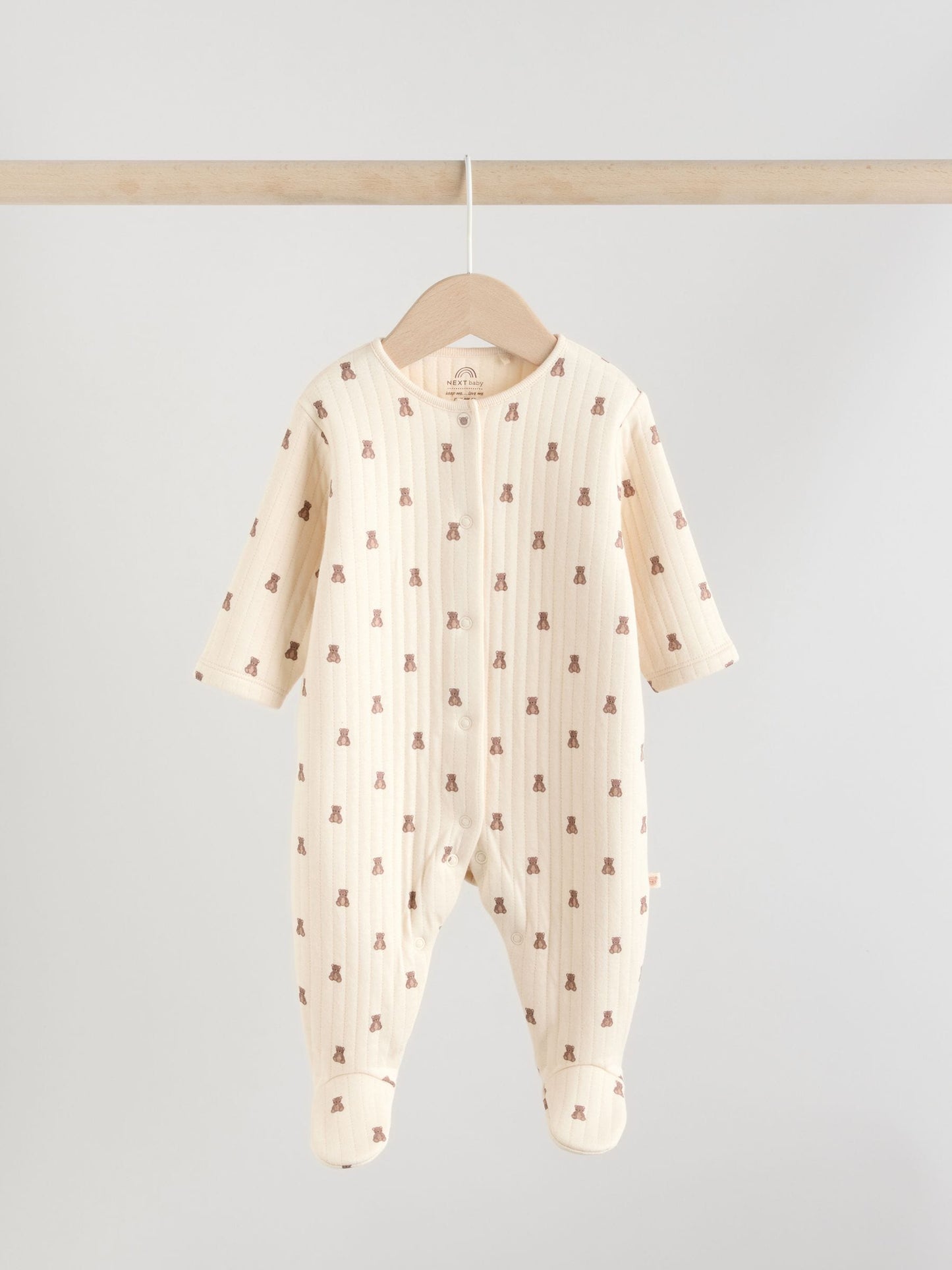 Brown Baby Quilted Bear Sleepsuits 2 Pack image 7