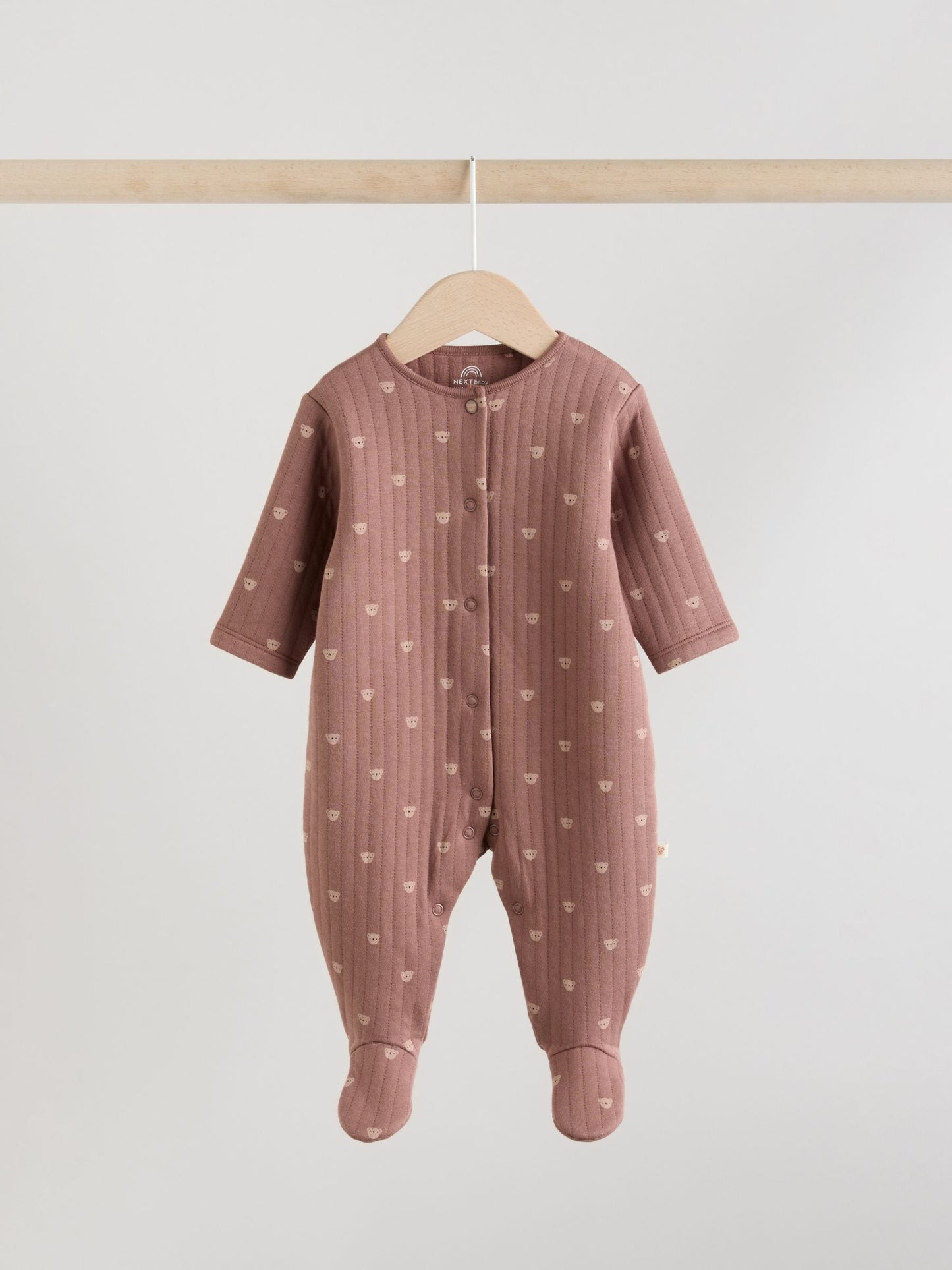 Brown Baby Quilted Bear Sleepsuits 2 Pack
