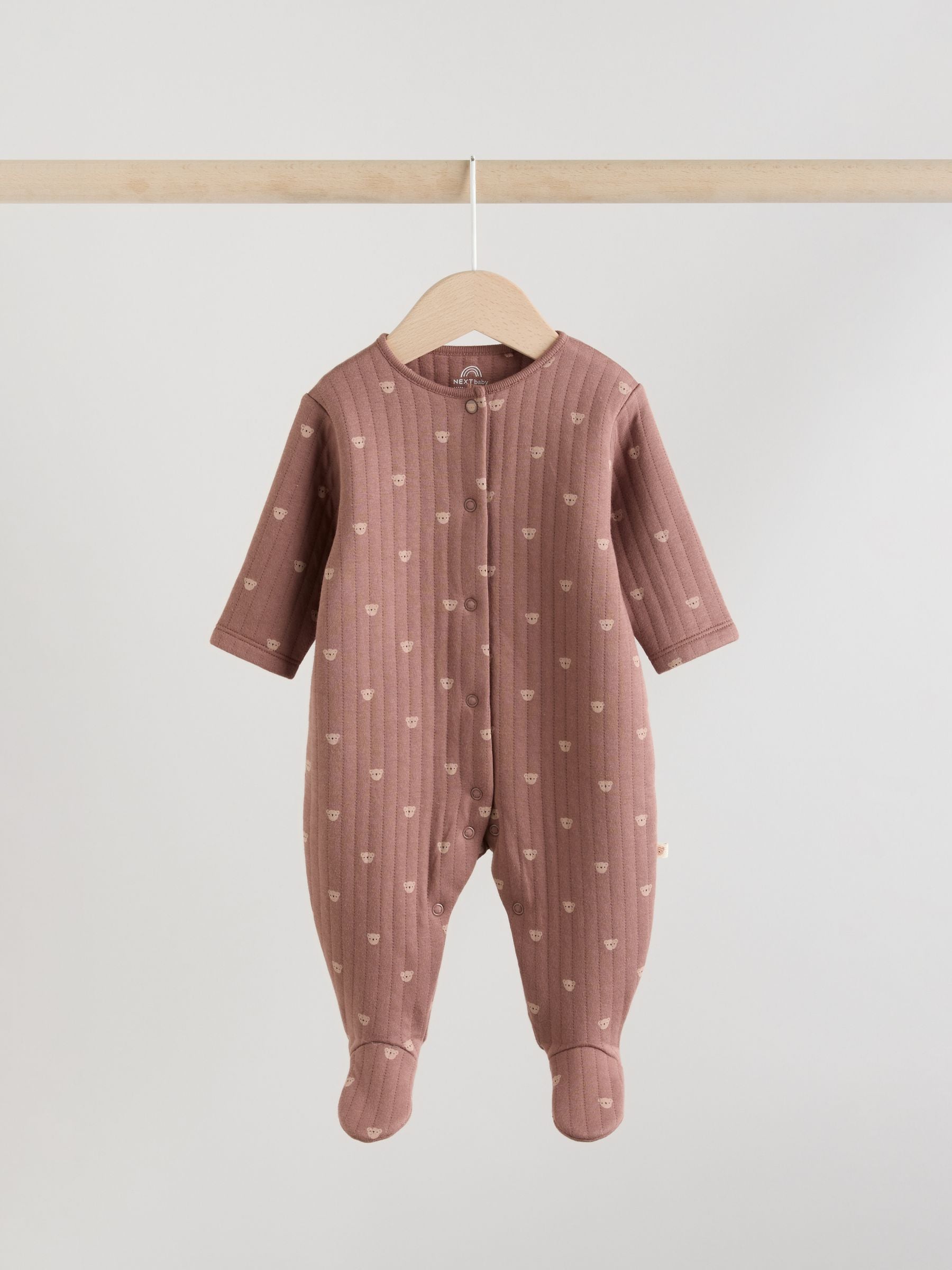 Brown Baby Quilted Bear Sleepsuits 2 Pack image 8