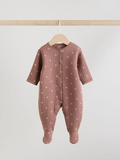 Brown Baby Quilted Bear Sleepsuits 2 Pack image 8