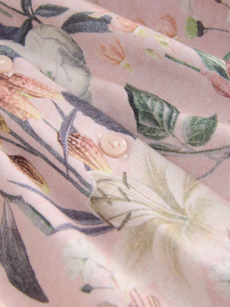 Pink Floral Print Long Sleeve Collared Dress (3mths-7yrs)