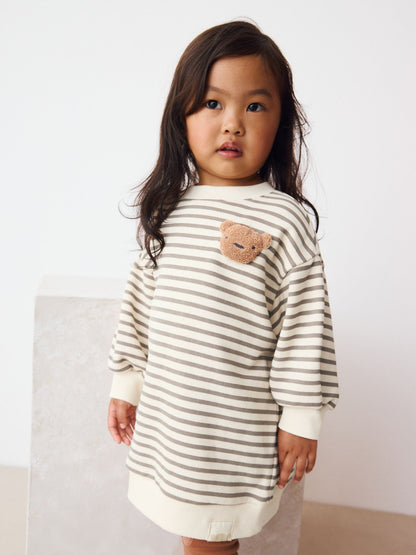 Striped Teddy Bear Relaxed Sweat Dress (3mths-7yrs)