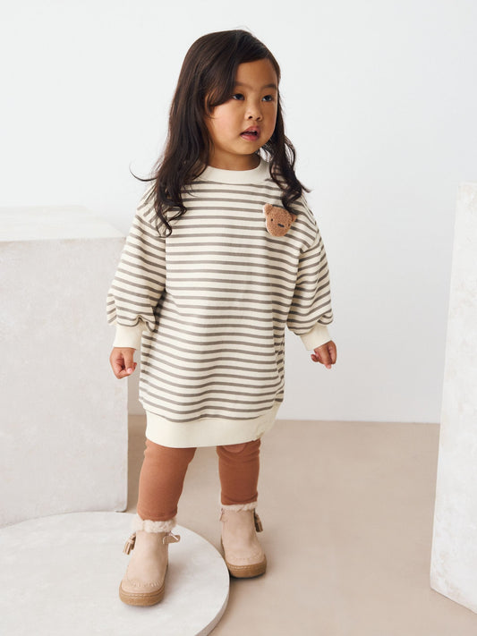 Striped Teddy Bear Relaxed Sweat Dress (3mths-7yrs)