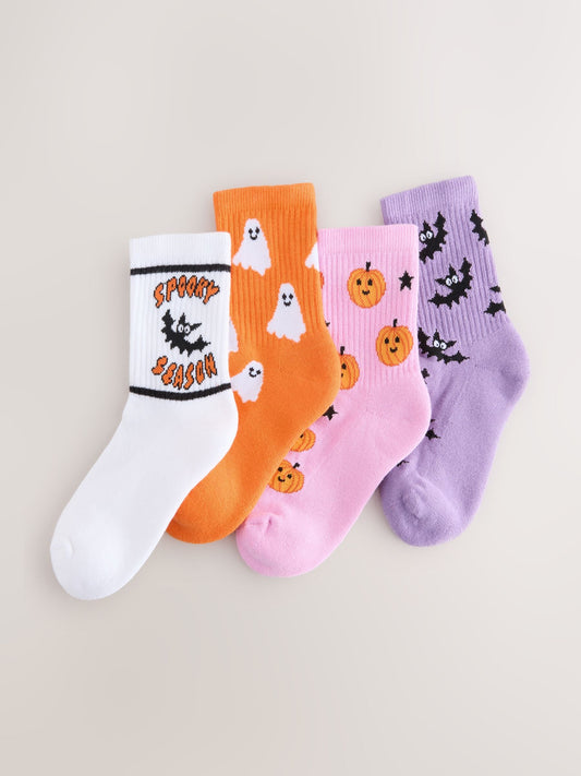 Pink/Orange 4 Pack Halloween Cotton Rich Cushioned Sole Ankle Socks image 1