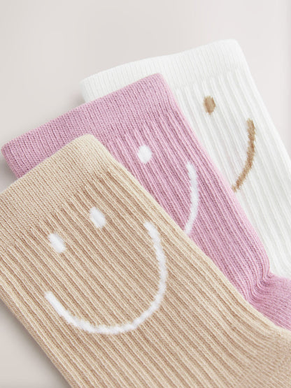Purple, White and Neutral Cotton Rich Cushioned Sole Ankle Socks 3 Pack image 2