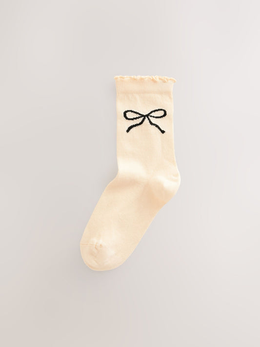 Red and Ecru Cotton Rich Bow Ankle Socks 3 Pack image 3