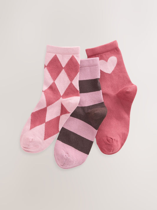 Pink and Red Cotton Rich Ankle Socks 3 Pack image 1