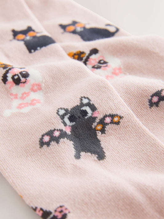 Light Pink and Charcoal Grey Cotton Rich Halloween Character Tights image 3