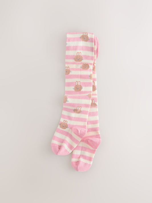 Pink/Cream Cotton Rich Bunny Character Tights image 1