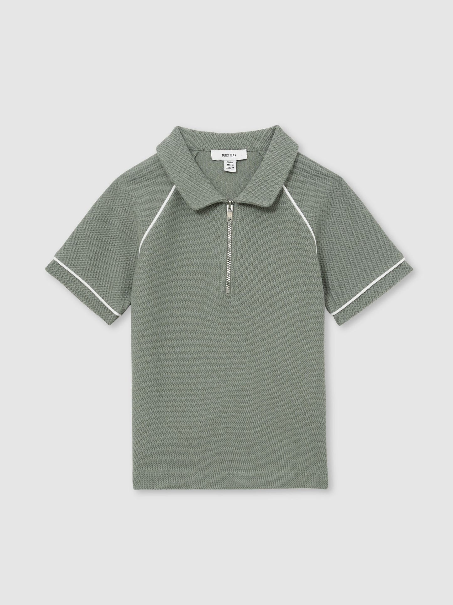 Dsiney Kidz - Reiss Sage Green Lolland 9-13 yrs Cotton Textured Half-Zip Polo Shirt image 2