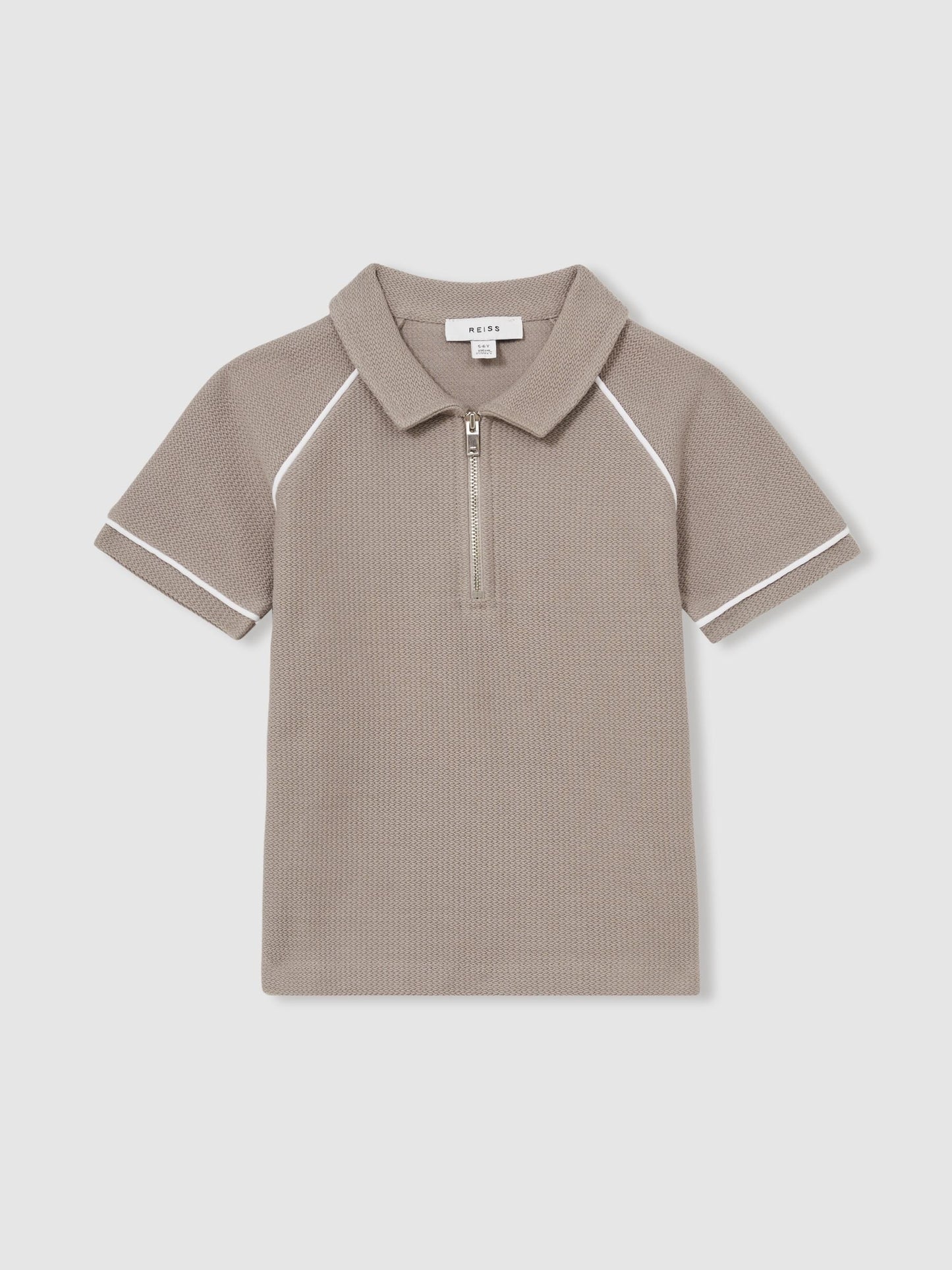 Dsiney Kidz - Reiss Mink Brown Lolland 9-13 yrs Cotton Textured Half-Zip Polo Shirt image 2