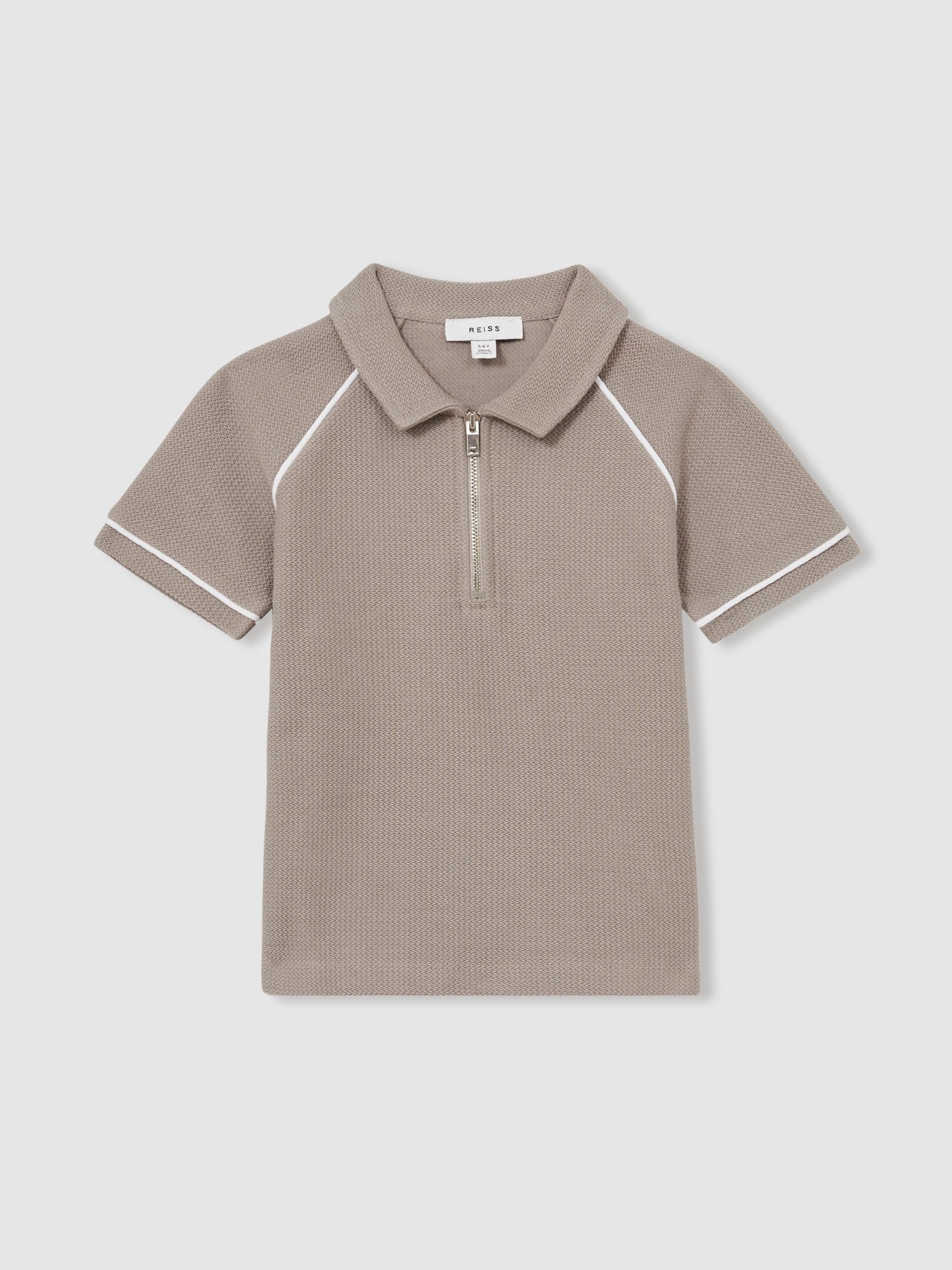 Dsiney Kidz - Reiss Mink Brown Lolland 9-13 yrs Cotton Textured Half-Zip Polo Shirt image 2