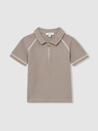 Dsiney Kidz - Reiss Mink Brown Lolland 9-13 yrs Cotton Textured Half-Zip Polo Shirt image 2