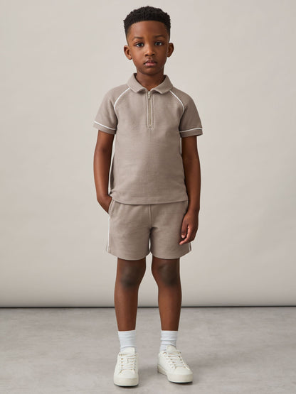 Dsiney Kidz - Reiss Mink Brown Lolland 9-13 yrs Cotton Textured Half-Zip Polo Shirt image 3