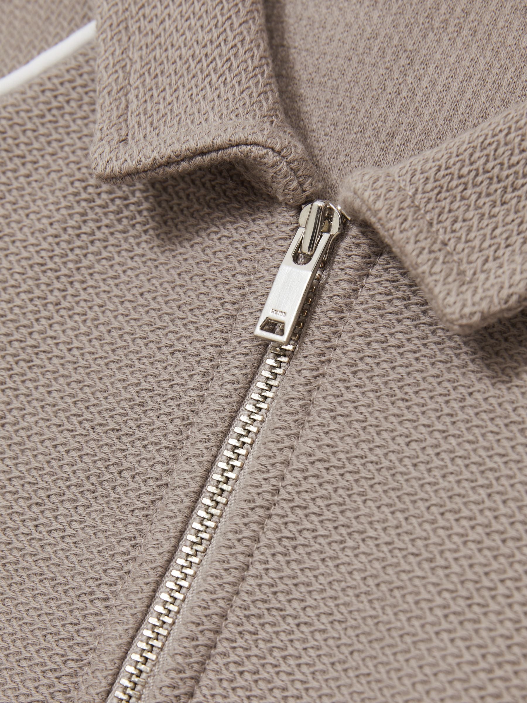 Dsiney Kidz - Reiss Mink Brown Lolland 9-13 yrs Cotton Textured Half-Zip Polo Shirt image 4
