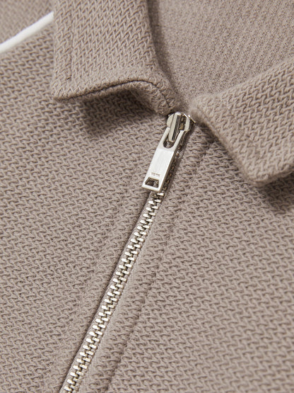 Dsiney Kidz - Reiss Mink Brown Lolland 9-13 yrs Cotton Textured Half-Zip Polo Shirt image 4