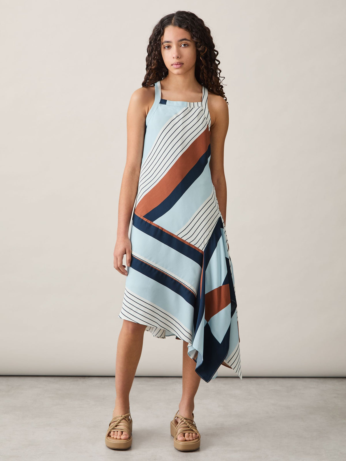 Reiss Blue Print Holly 4-9 yrs Stripe-Print Handkerchief Dress - image 1