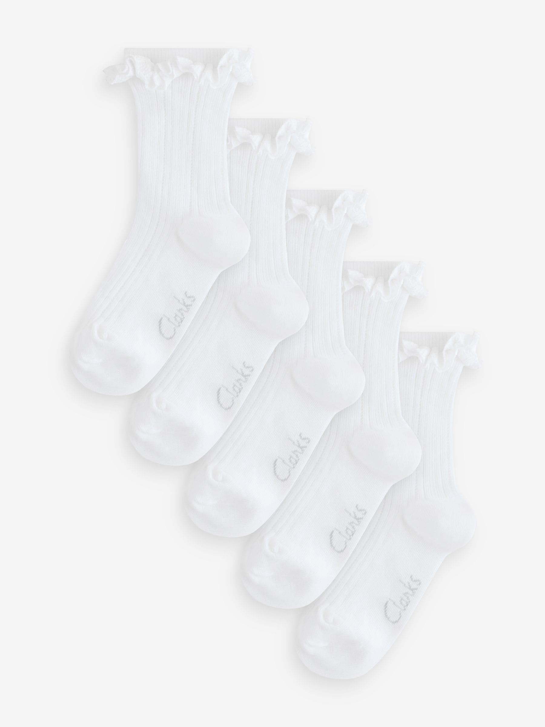 Clarks White Frill School Socks 5 Pack image 1