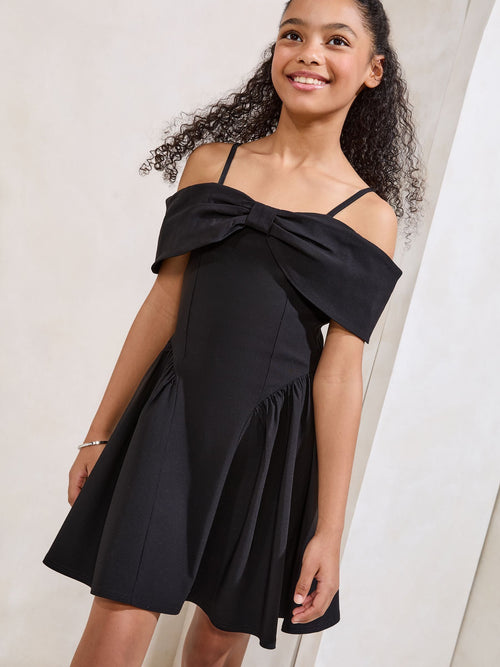 Lipsy Black Bow Bardot Dress (7-16yrs) image 1