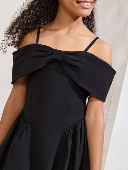 Lipsy Black Bow Bardot Dress (7-16yrs) image 3