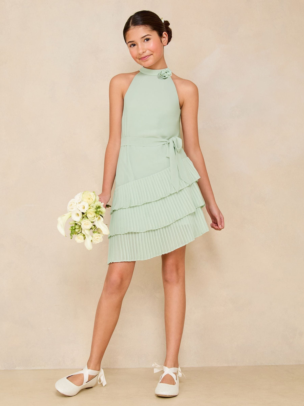 Lipsy Mint Green Halter Corsage Tiered Occasion Dress (7-16yrs) - image 2
