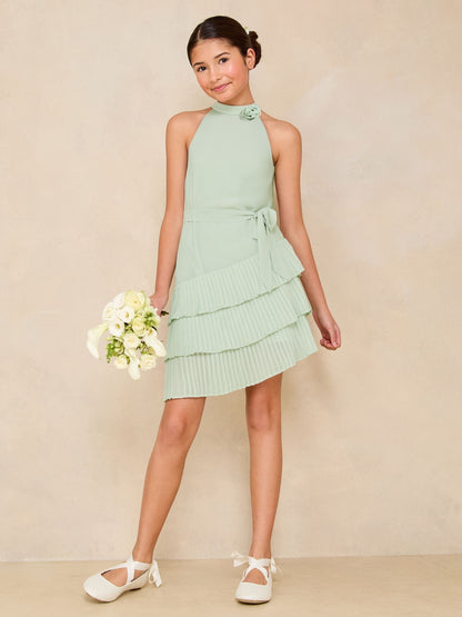 Lipsy Mint Green Halter Corsage Tiered Occasion Dress (7-16yrs) - image 2