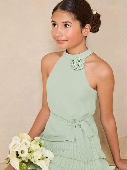 Lipsy Mint Green Halter Corsage Tiered Occasion Dress (7-16yrs) - image 3