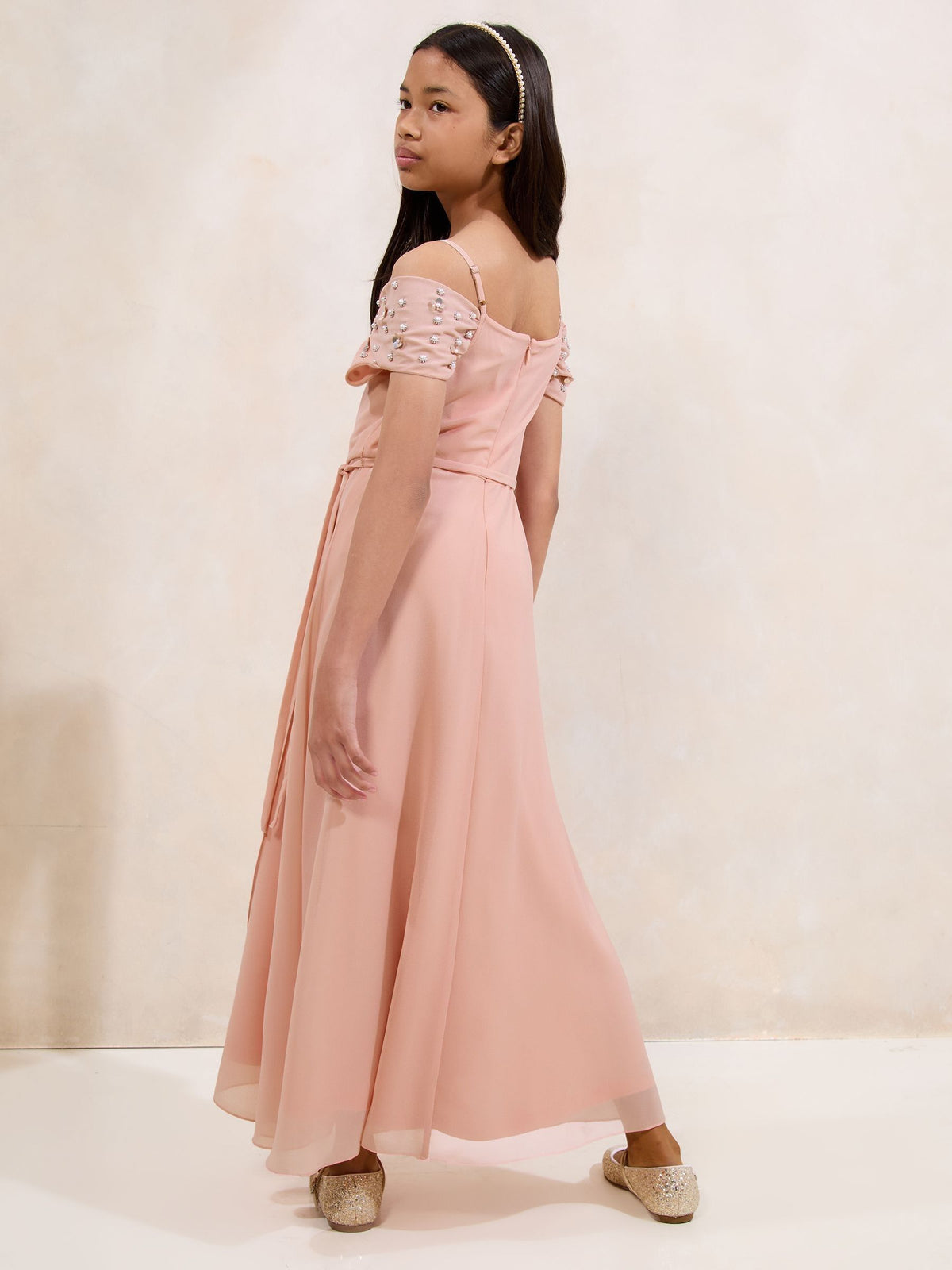 Lipsy Pink Bardot Cold Shoulder Embellished Occasion Dress (7-16yrs) - image 4