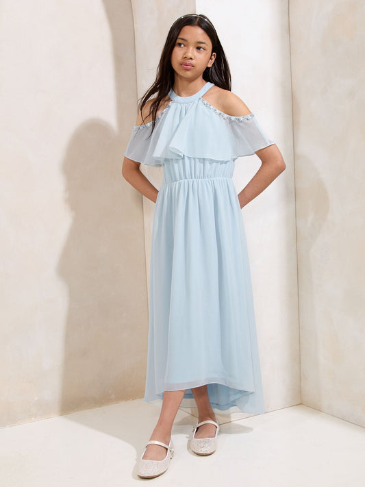 Lipsy Blue Cold Shoulder Embellished Occasion Dress (7-16yrs) - image 1