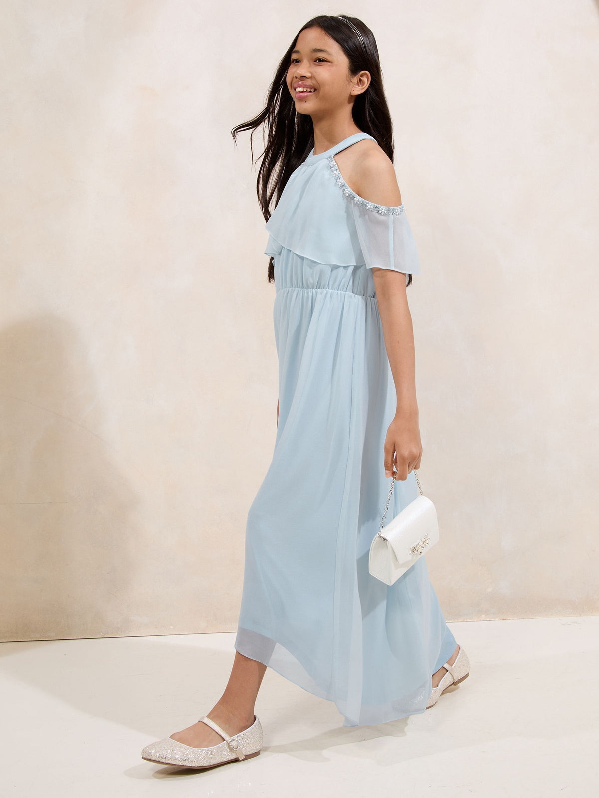 Lipsy Blue Cold Shoulder Embellished Occasion Dress (7-16yrs) - image 4