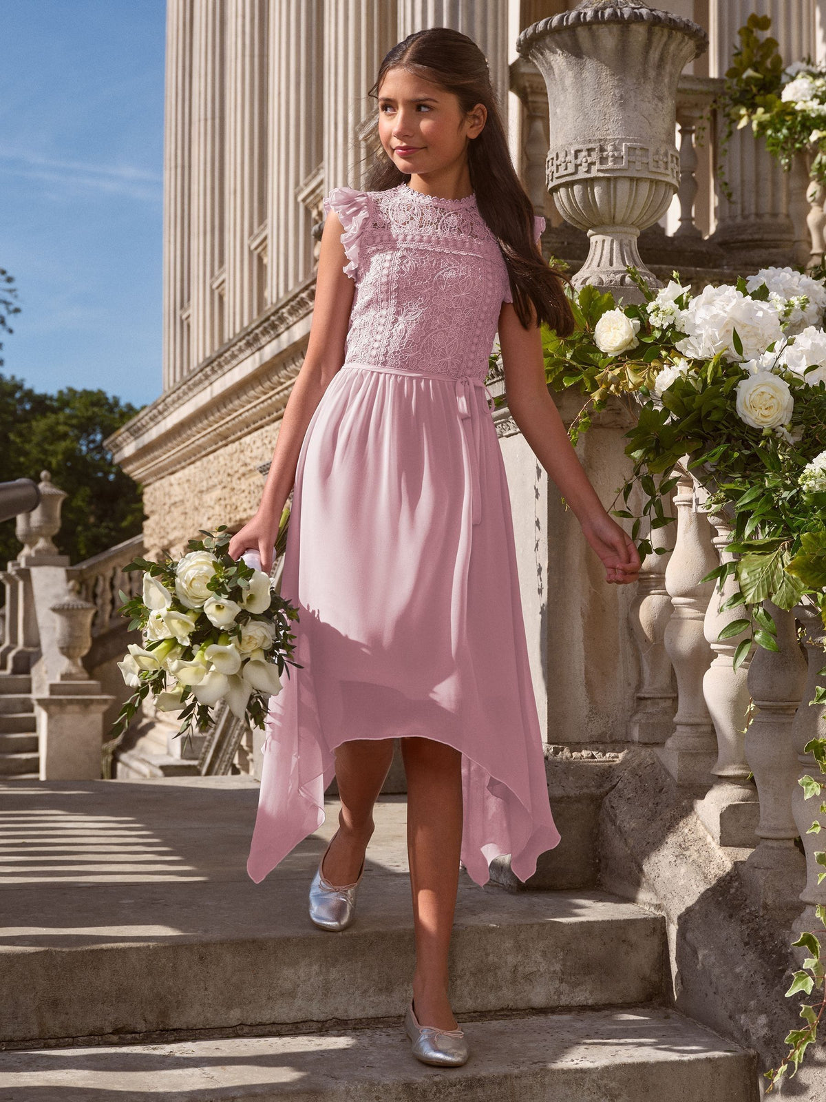Lipsy Rose Pink Lace Front Flutter Sleeve Occasion Dress (5-16yrs) - image 1