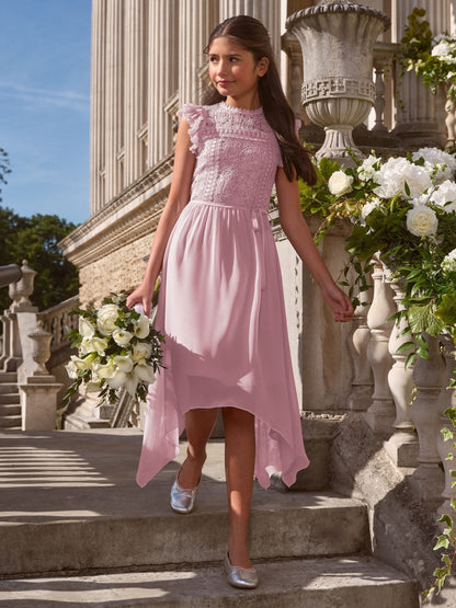 Lipsy Rose Pink Lace Front Flutter Sleeve Occasion Dress (5-16yrs) - image 1