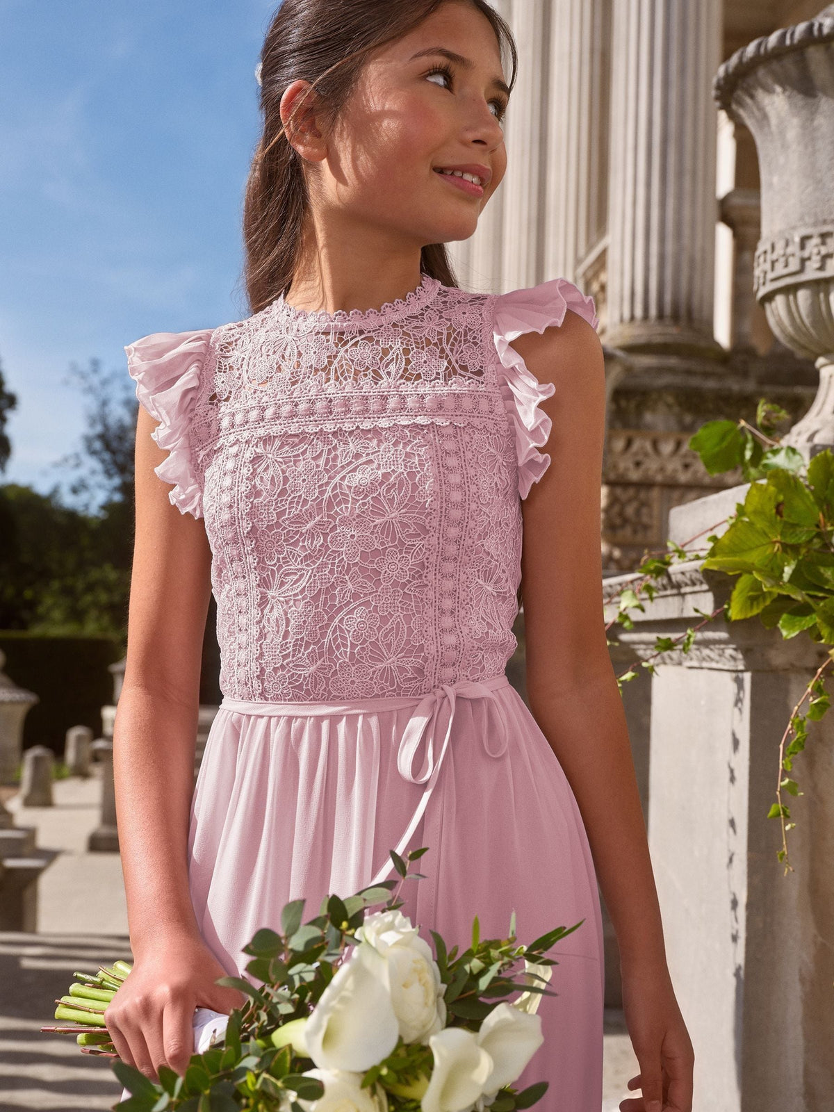 Lipsy Rose Pink Lace Front Flutter Sleeve Occasion Dress (5-16yrs) - image 2
