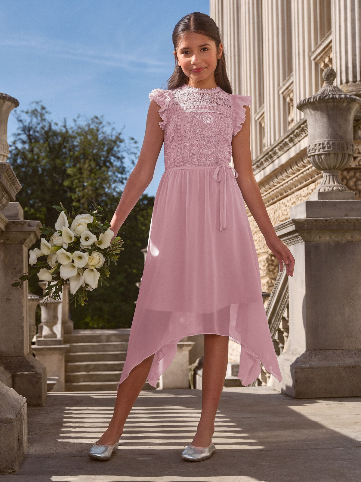 Lipsy Rose Pink Lace Front Flutter Sleeve Occasion Dress (5-16yrs) - image 3