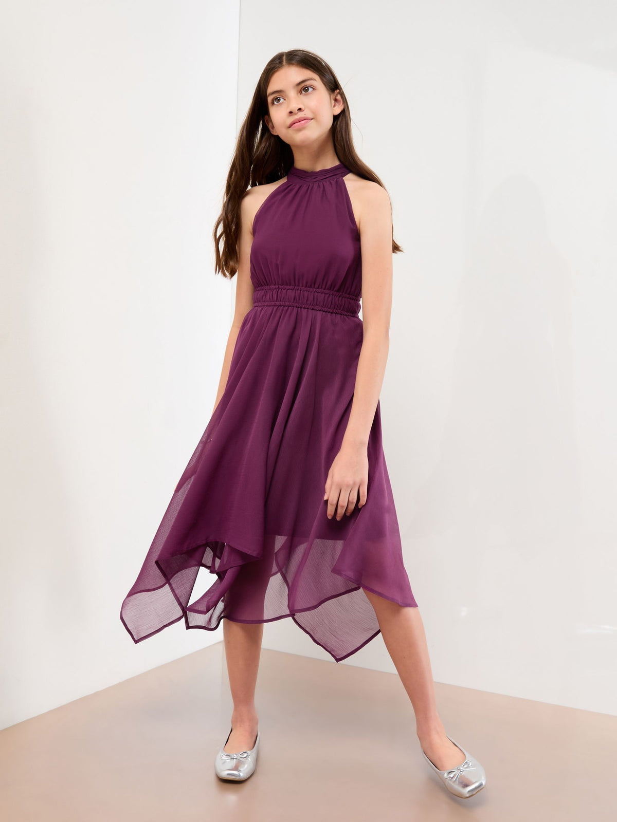 Lipsy Plum Purple Hanky Hem Halter Occasion Dress (7-16yrs) - image 1