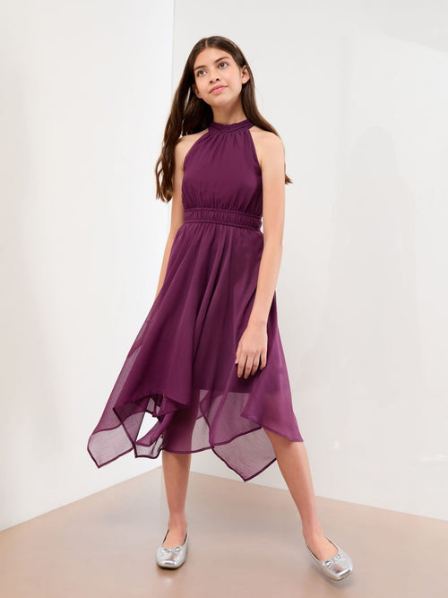 Lipsy Plum Purple Hanky Hem Halter Occasion Dress (7-16yrs) - image 1