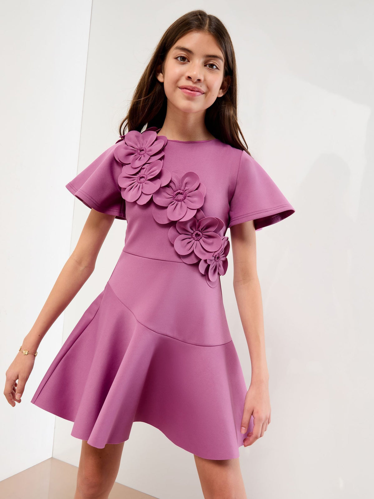 Lipsy Purple Scuba 3D Corsage Dress (5-14yrs) - image 1
