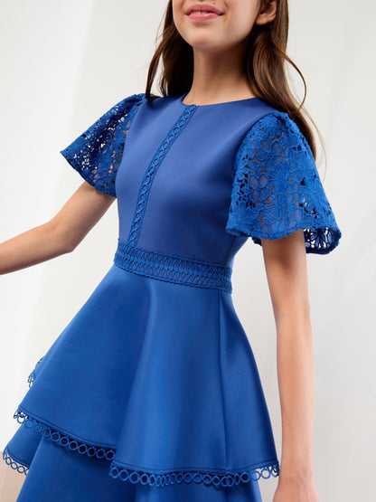 Lipsy Cobalt Blue Lace Angel Sleeve Scuba Occasion Dress (5-16yrs) - image 2