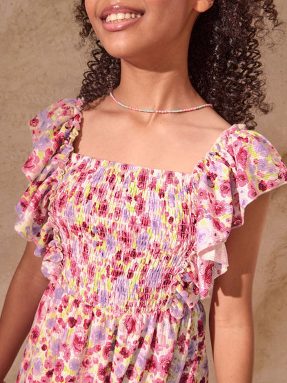 Lipsy White Printed Crinkle Jersey Frill Dress (5-16yrs) image 2
