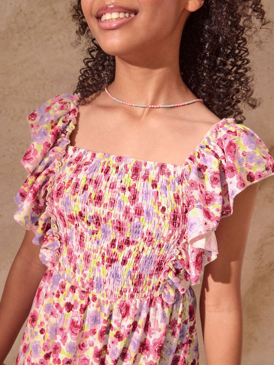 Lipsy White Printed Crinkle Jersey Frill Dress (5-16yrs) image 2