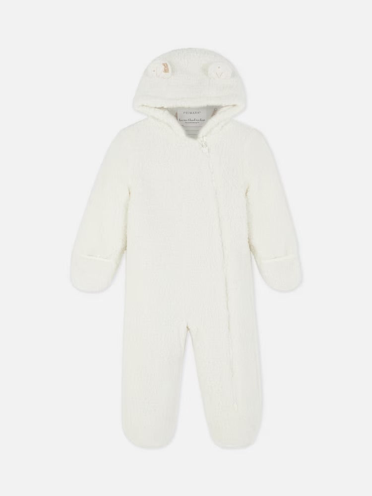Primark White Bear Hooded Pramsuit