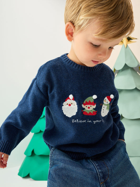 Navy Blue Knitted Christmas Jumper (3mths-7yrs)