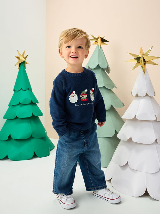 Navy Blue Knitted Christmas Jumper (3mths-7yrs)