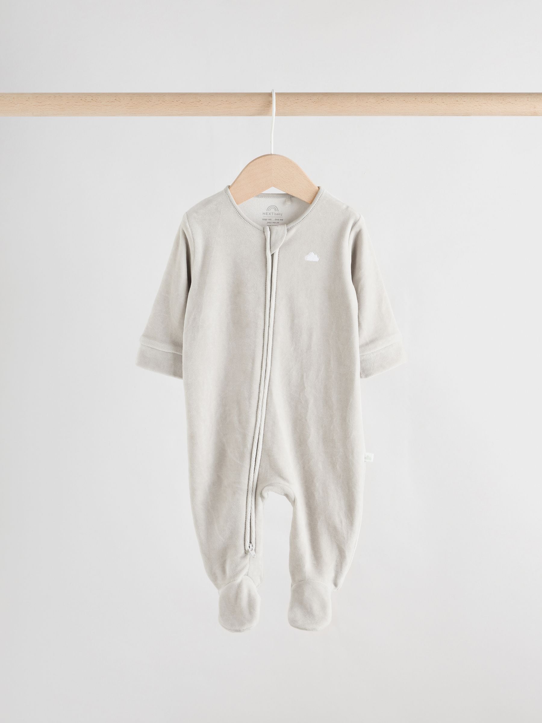 Grey Velour Two Way Zip Baby Sleepsuits 2 Pack (0-2yrs) image 3